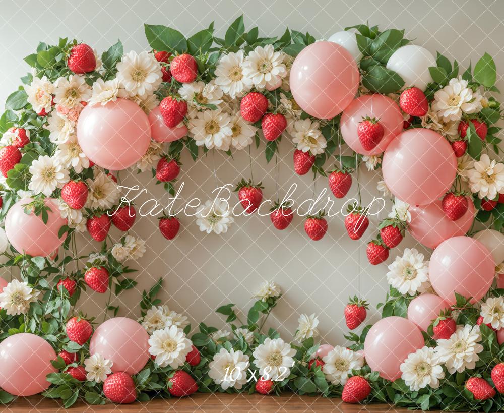 Kate Summer Strawberry Floral Balloon Arch Backdrop Designed by Emetselch - Image 7