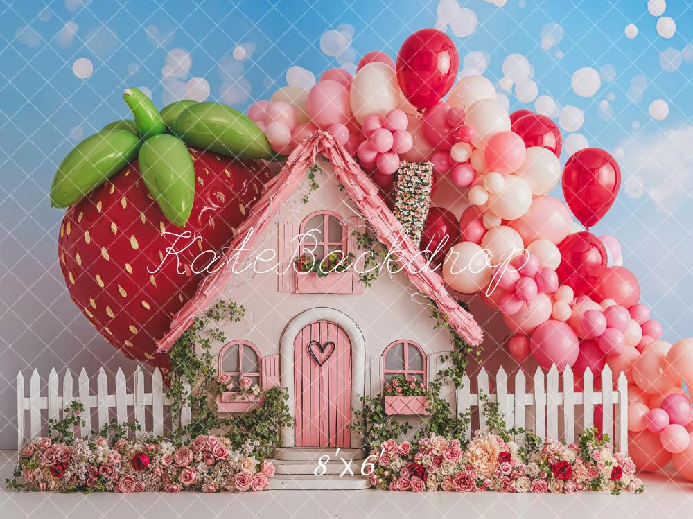 Kate Summer Strawberry House Balloons Backdrop Designed by Emetselch - Image 3