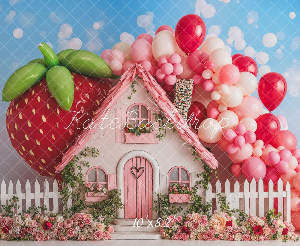 Kate Summer Strawberry House Balloons Backdrop Designed by Emetselch - Image 5