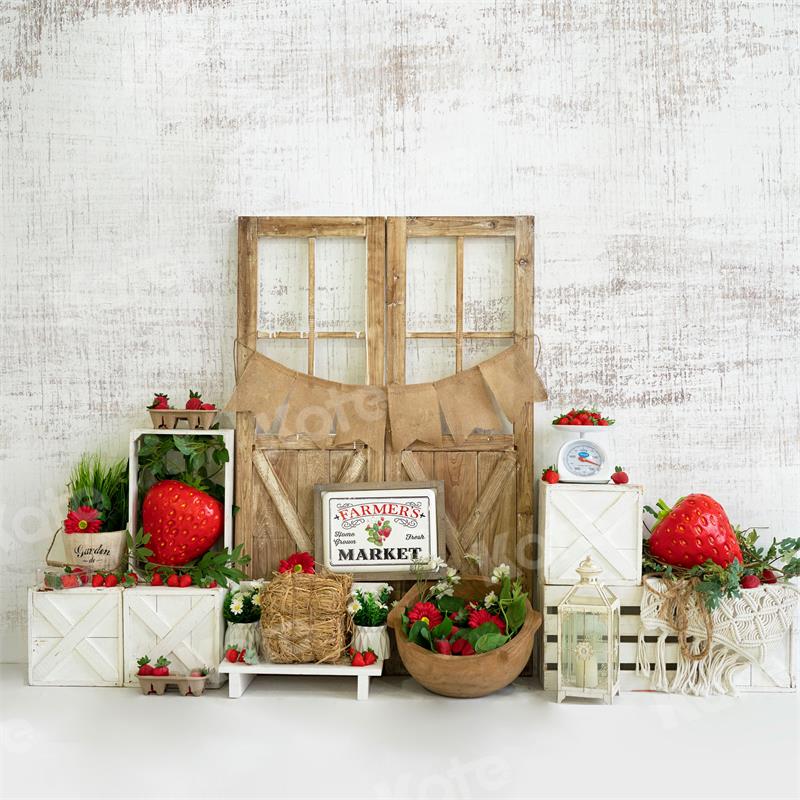Kate Summer Strawberry Wooden Door Backdrop for Photography - Image 2