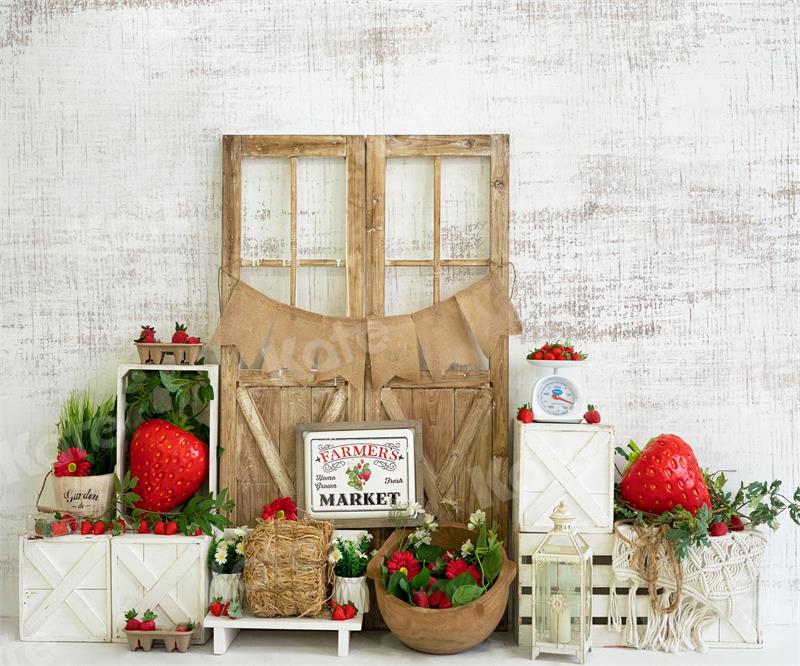 Kate Summer Strawberry Wooden Door Backdrop for Photography - Image 3