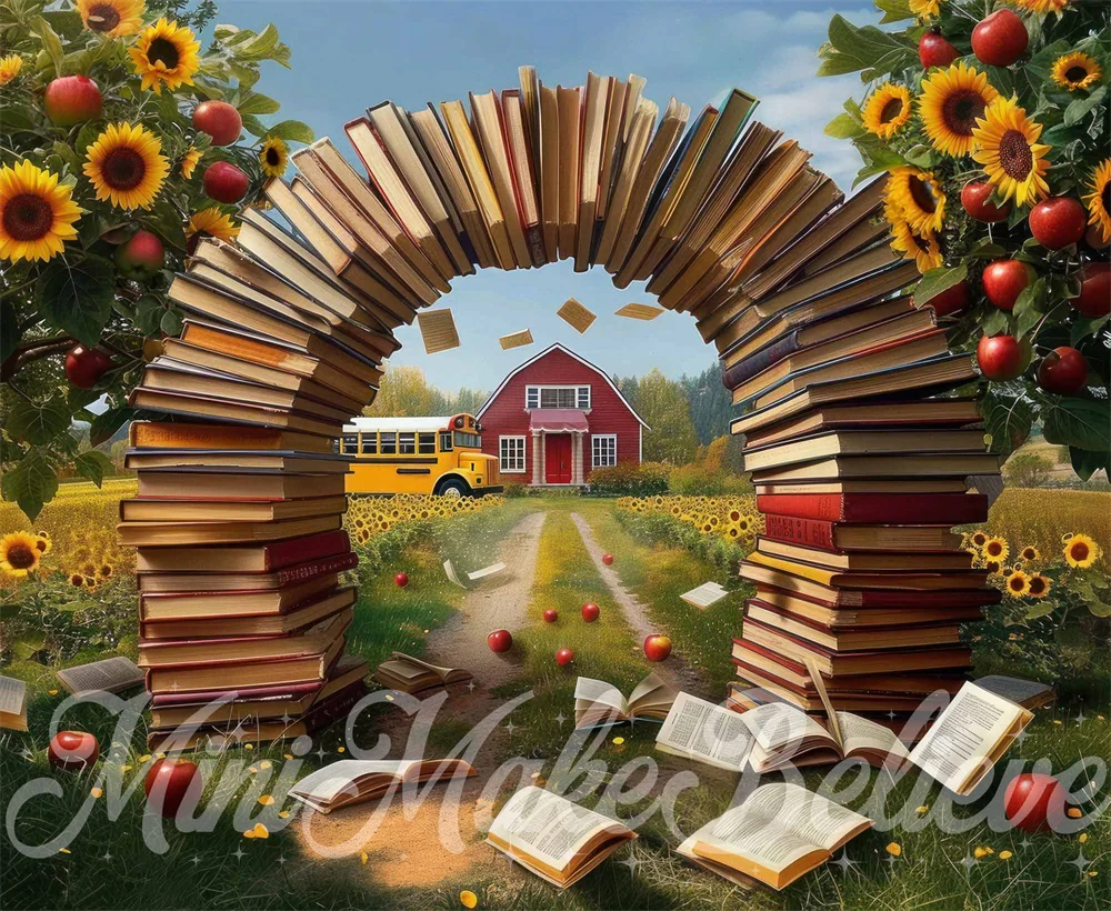 Kate Summer Sunflower Apple Red House Book Arch Backdrop Designed by Mini MakeBelieve - Image 7