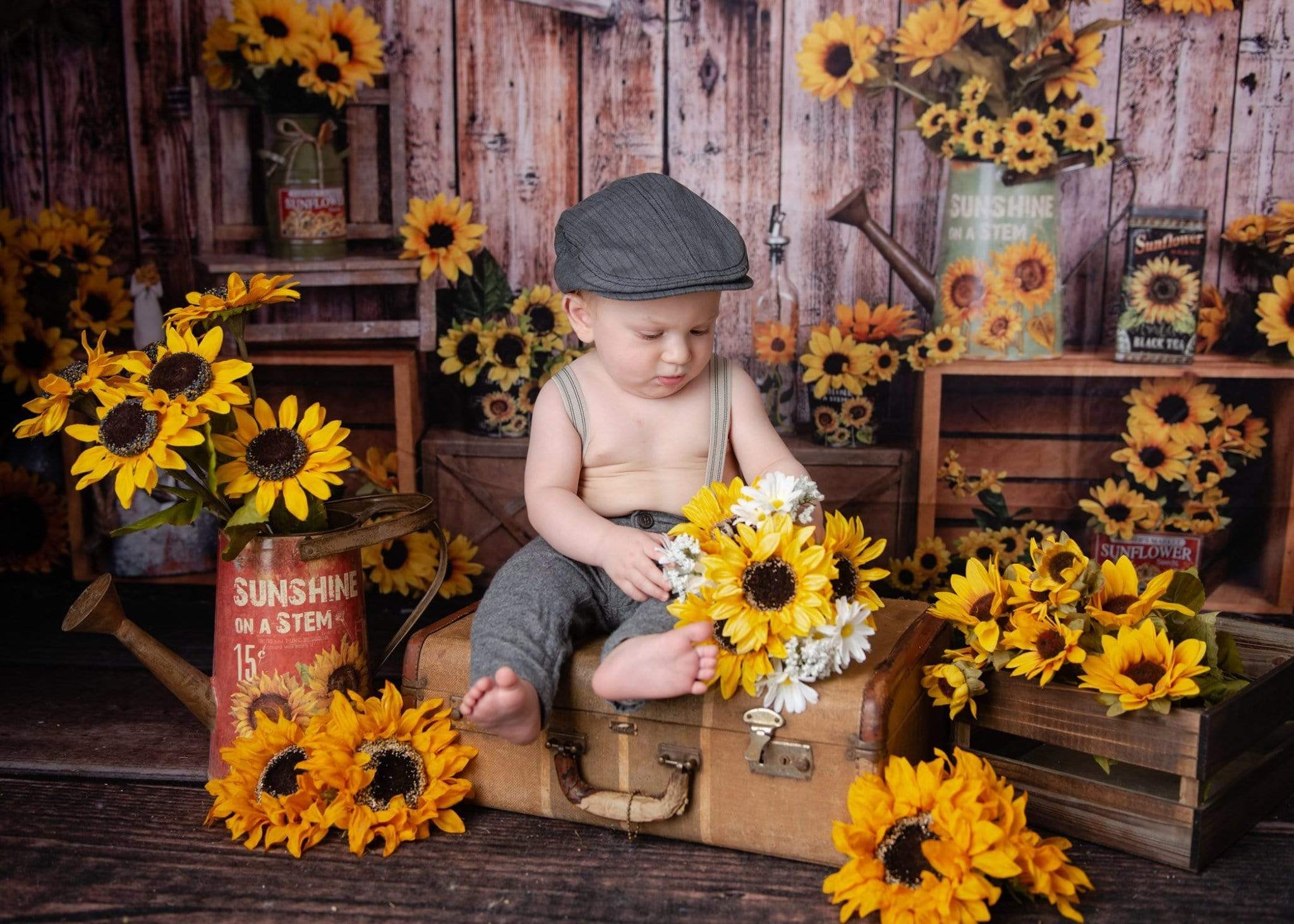 Kate Summer Sunflower Gift Shop Wood Autumn Backdrop for Photography - Image 14
