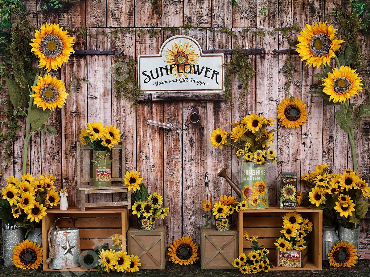 Kate Summer Sunflower Gift Shop Wood Autumn Backdrop for Photography - Image 2