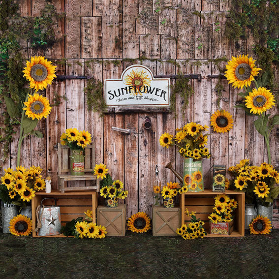Kate Summer Sunflower Gift Shop Wood Autumn Backdrop for Photography - Image 21