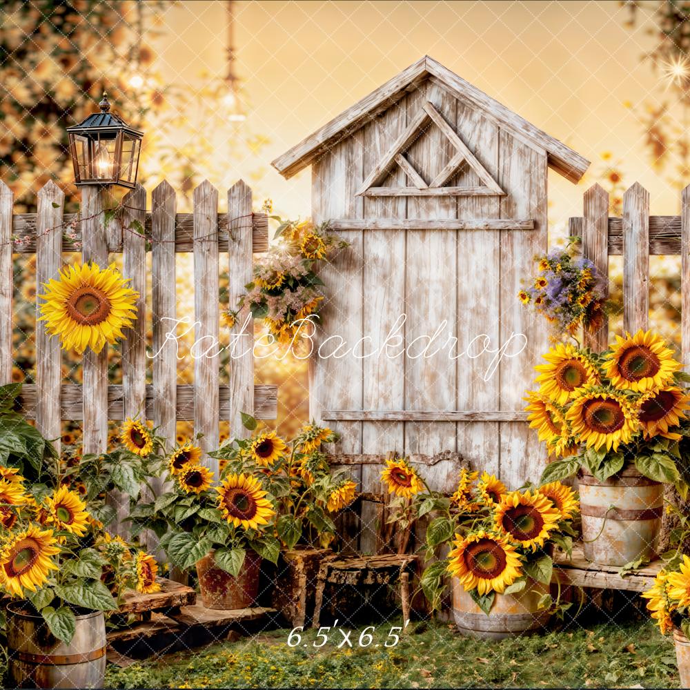Kate Summer Sunflower Wood Fence Backdrop Designed by Chain Photography - Image 2