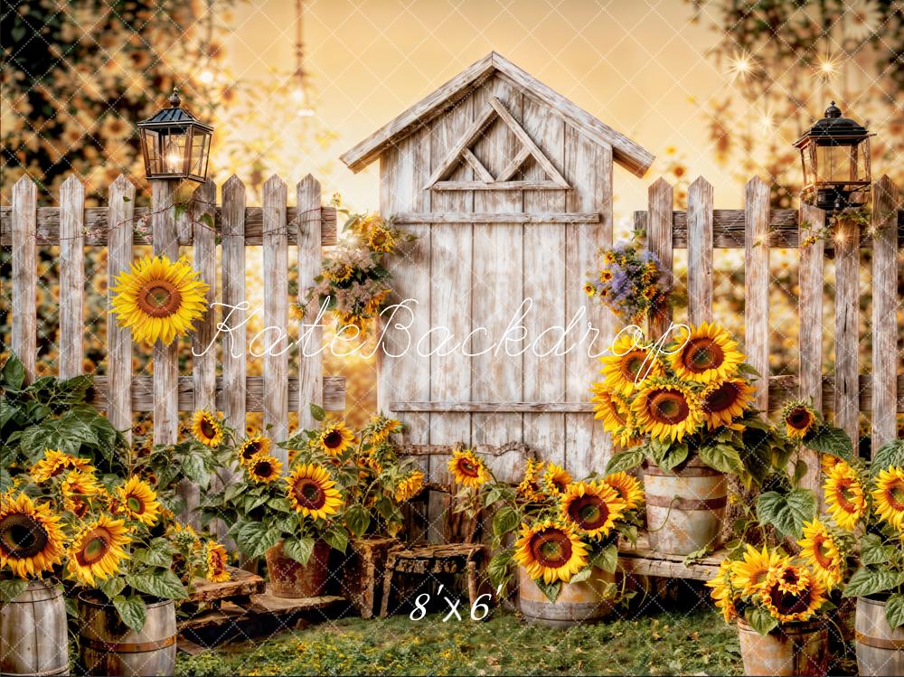 Kate Summer Sunflower Wood Fence Backdrop Designed by Chain Photography - Image 3