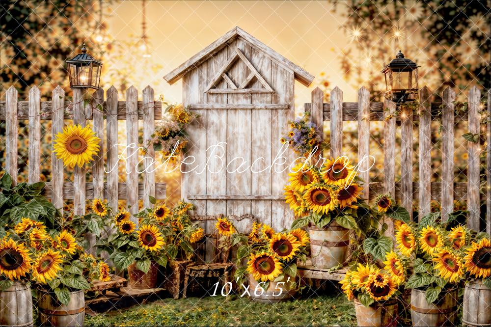 Kate Summer Sunflower Wood Fence Backdrop Designed by Chain Photography - Image 4
