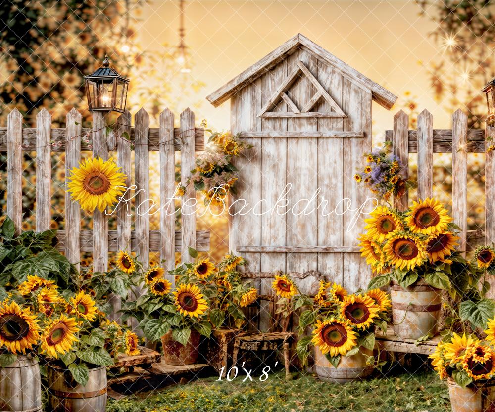 Kate Summer Sunflower Wood Fence Backdrop Designed by Chain Photography - Image 5