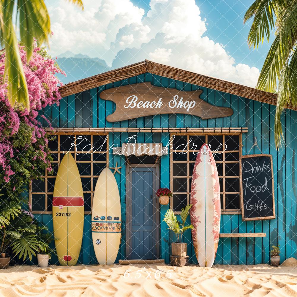 Kate Summer Surfboard Green Beach Shop Backdrop Designed by Emetselch - Image 2