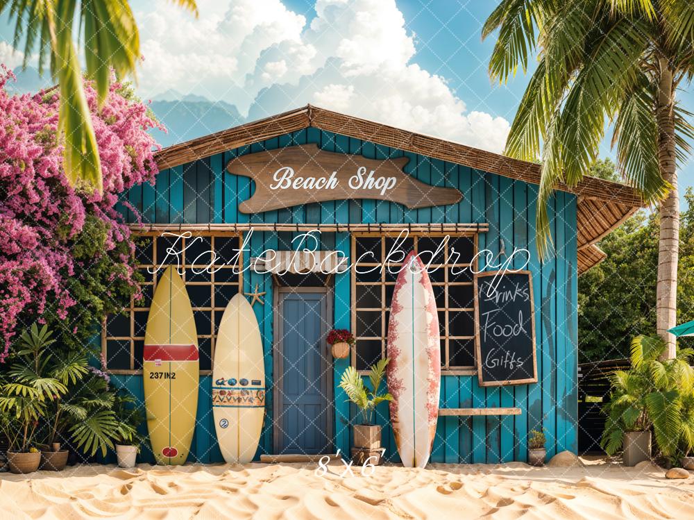 Kate Summer Surfboard Green Beach Shop Backdrop Designed by Emetselch - Image 3