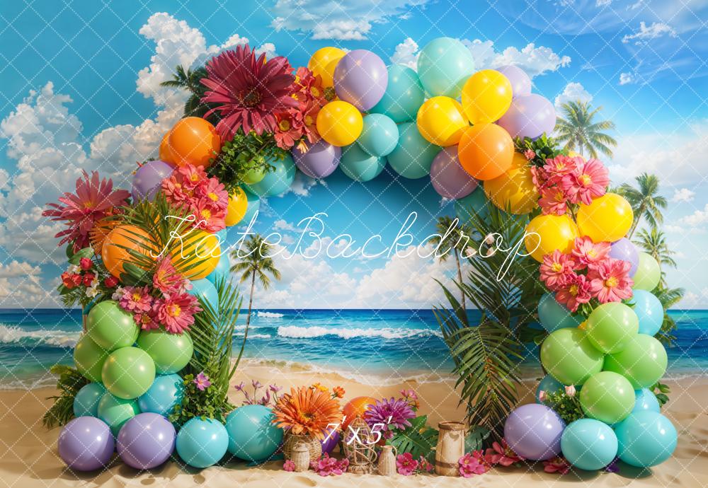 Kate Summer Tropical Beach Balloon Arch Backdrop Designed by Emetselch - Image 2