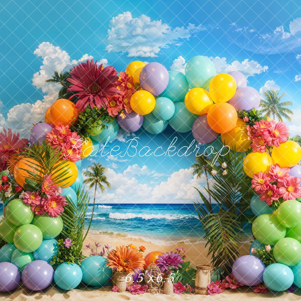 Kate Summer Tropical Beach Balloon Arch Backdrop Designed by Emetselch - Image 3