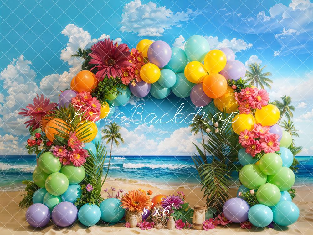 Kate Summer Tropical Beach Balloon Arch Backdrop Designed by Emetselch - Image 4