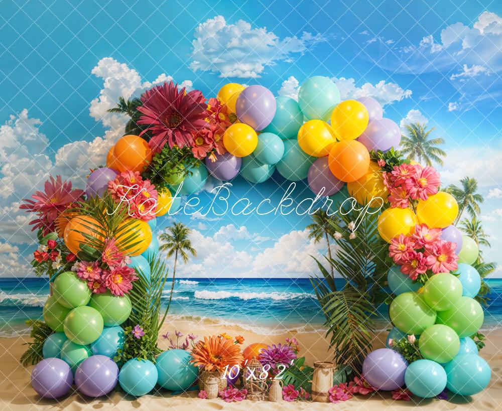 Kate Summer Tropical Beach Balloon Arch Backdrop Designed by Emetselch - Image 5