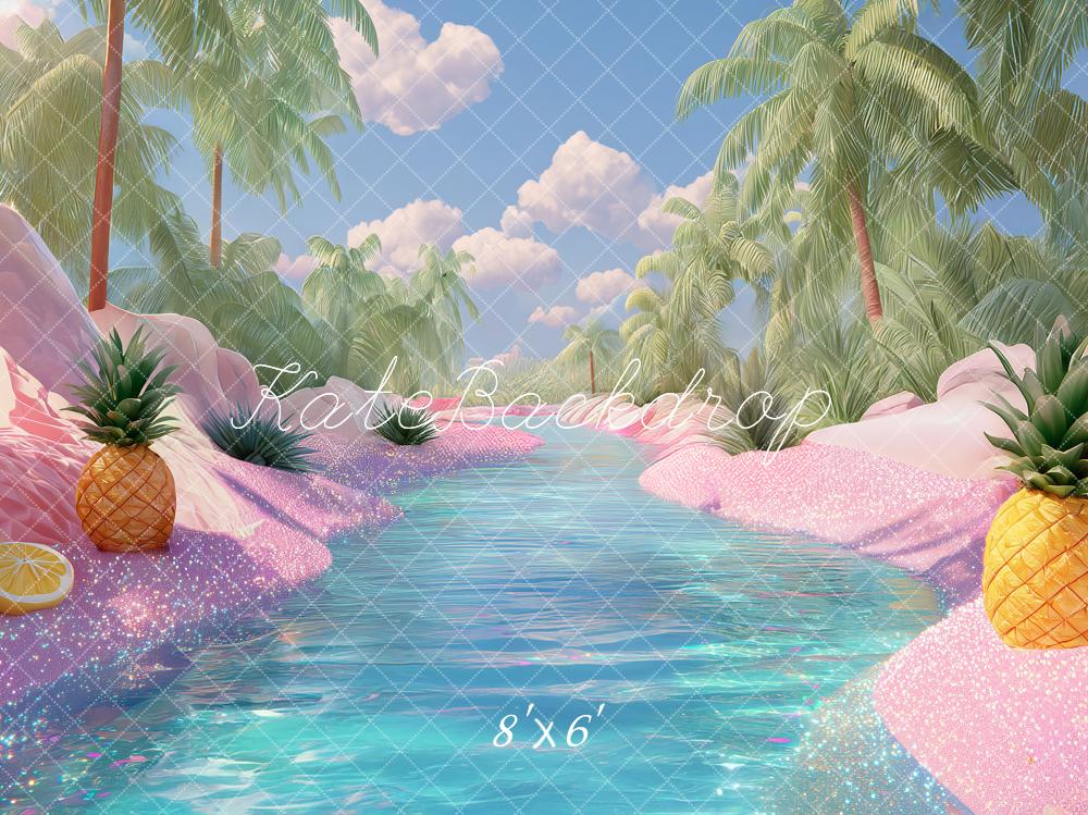 Kate Summer Tropical Palm Trees Pink Sand Backdrop Designed by Angela Marie Photography - Image 3