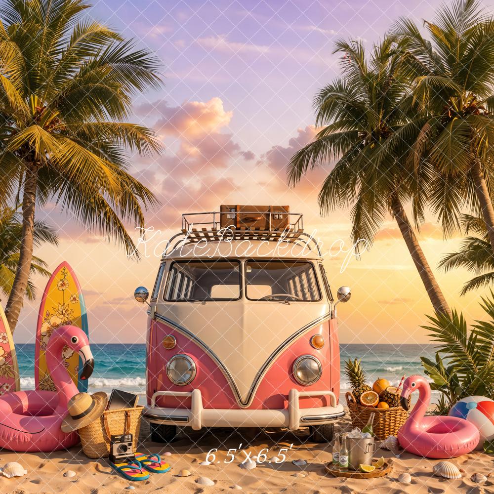 Kate Summer Truck Surfboards Flamingo Palm Trees Backdrop Designed by Chain Photography - Image 2