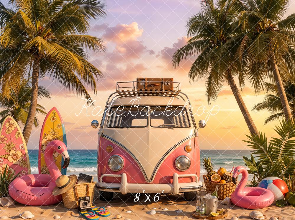 Kate Summer Truck Surfboards Flamingo Palm Trees Backdrop Designed by Chain Photography - Image 3