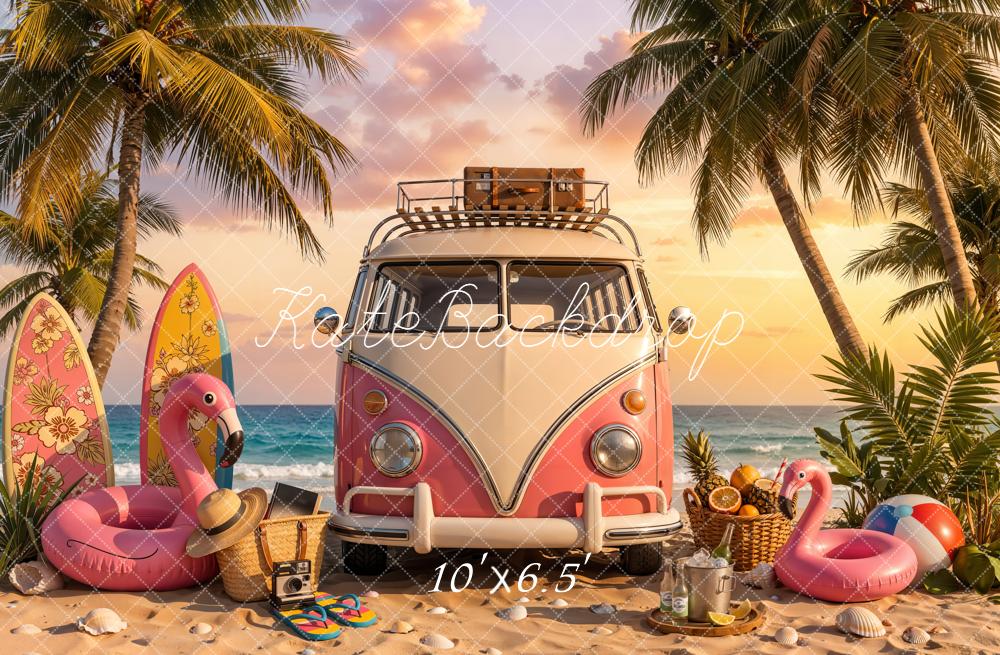 Kate Summer Truck Surfboards Flamingo Palm Trees Backdrop Designed by Chain Photography - Image 4