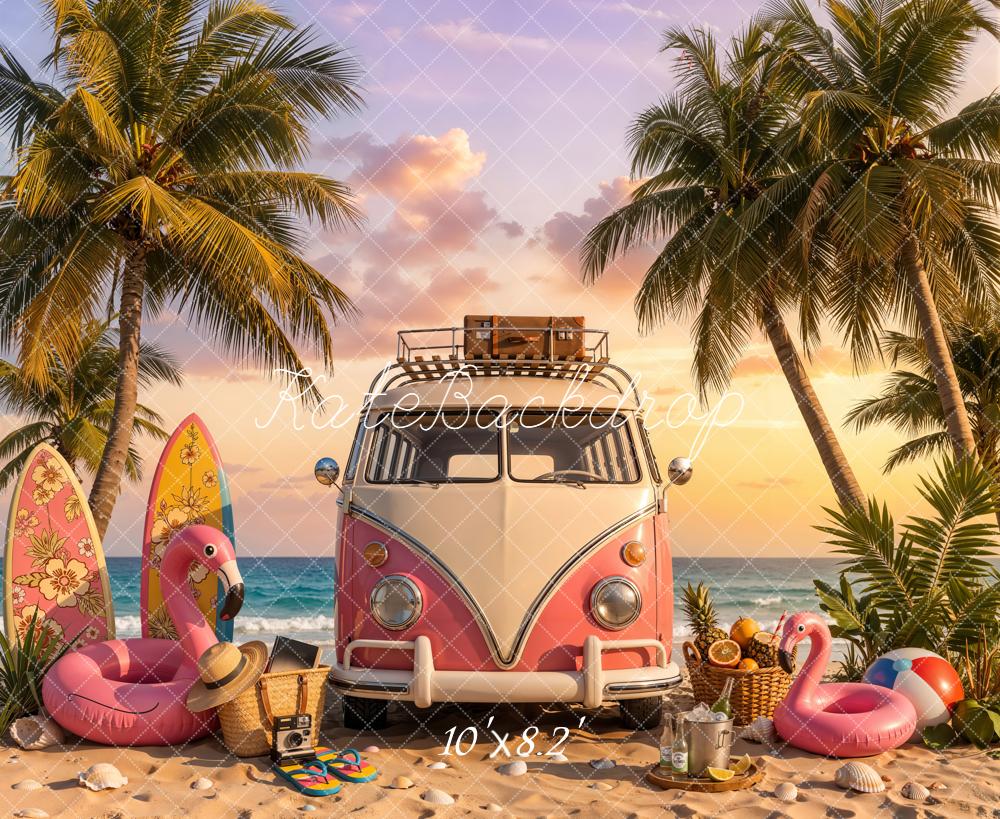 Kate Summer Truck Surfboards Flamingo Palm Trees Backdrop Designed by Chain Photography - Image 6