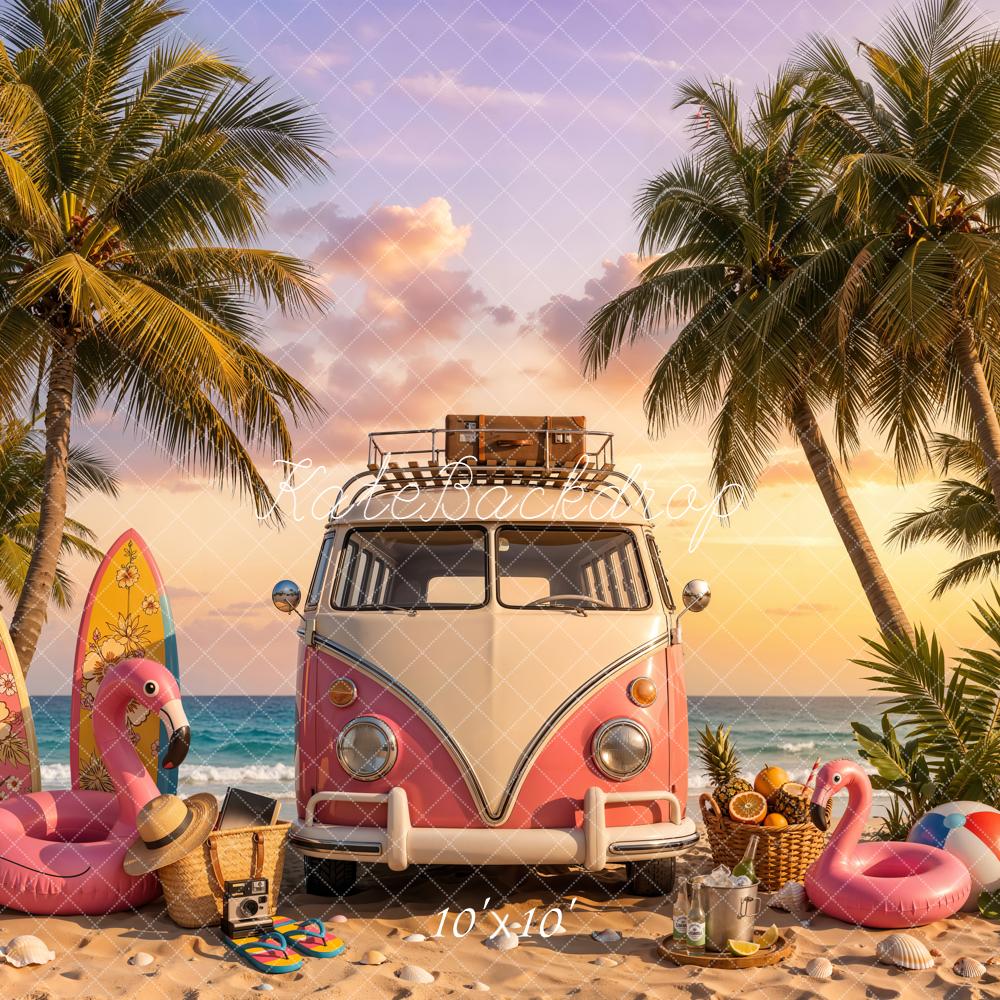 Kate Summer Truck Surfboards Flamingo Palm Trees Backdrop Designed by Chain Photography - Image 7