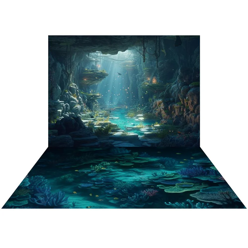 Kate Summer Underwater Backdrop+Mermaid Cave Floor Backdrop - Image 2
