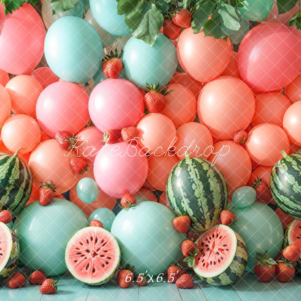 Kate Summer Watermelon Balloons Strawberries Backdrop Designed by Emetselch - Image 2