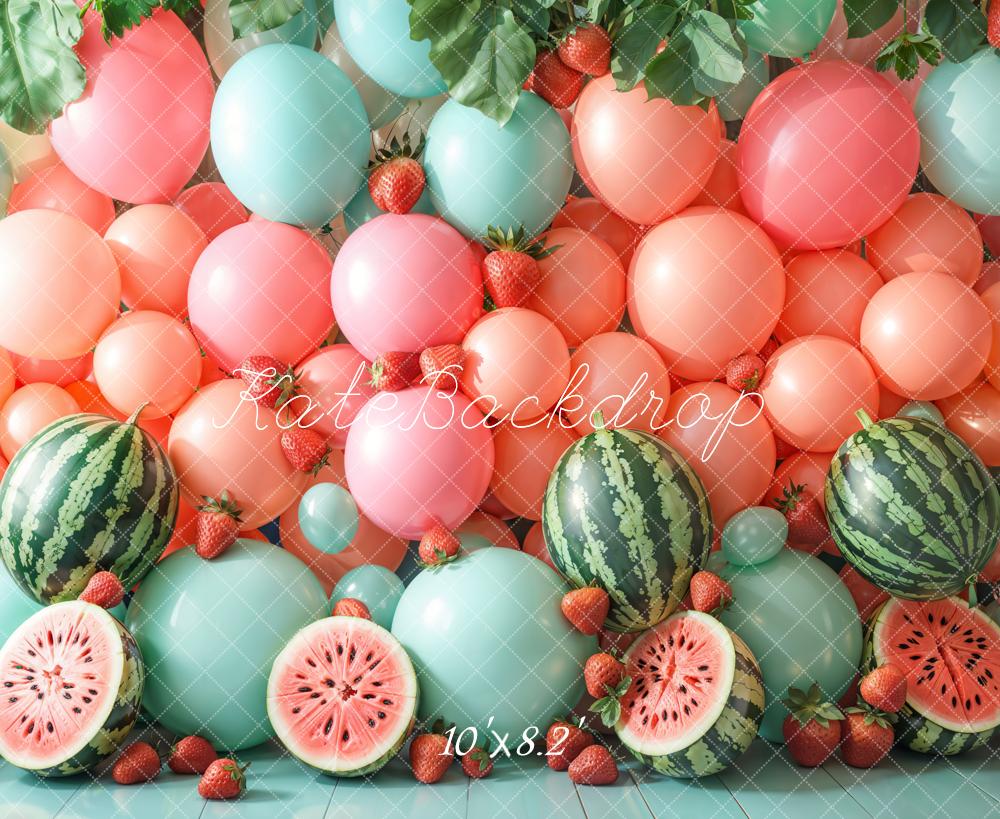 Kate Summer Watermelon Balloons Strawberries Backdrop Designed by Emetselch - Image 5