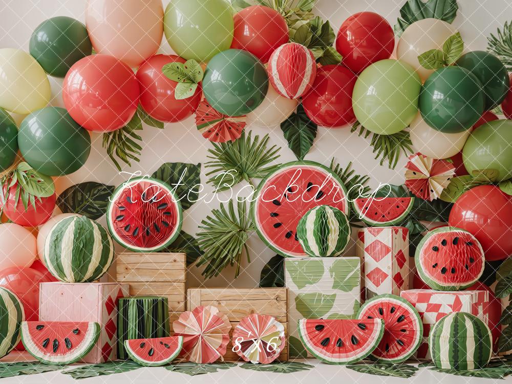 Kate Summer Watermelon Balloons Wooden Crates Backdrop Designed by Emetselch - Image 3