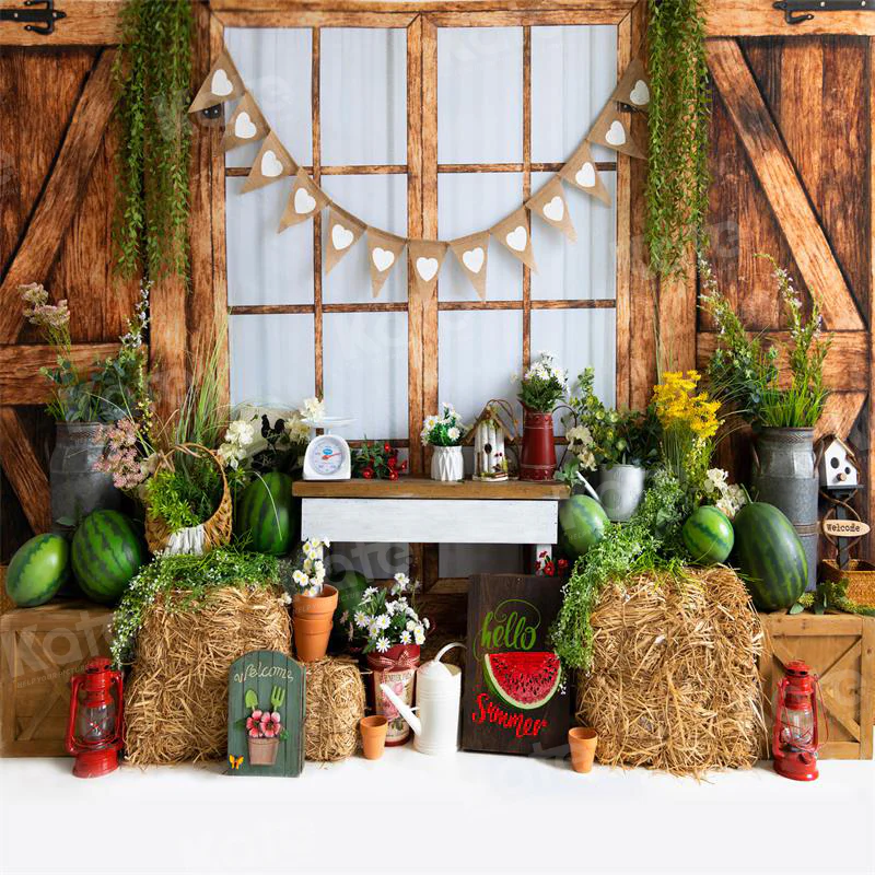 Kate Summer Watermelon Barn Backdrop for Photography - Image 2