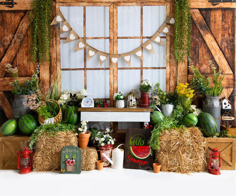 Kate Summer Watermelon Barn Backdrop for Photography - Image 3
