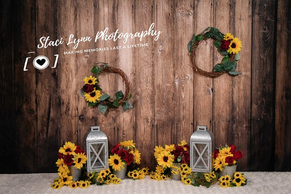 Kate Summer Wood Wall Sunflowers Backdrop Designed by Staci Lynn Photography - Image 2
