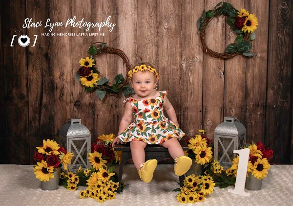 Kate Summer Wood Wall Sunflowers Backdrop Designed by Staci Lynn Photography - Image 3