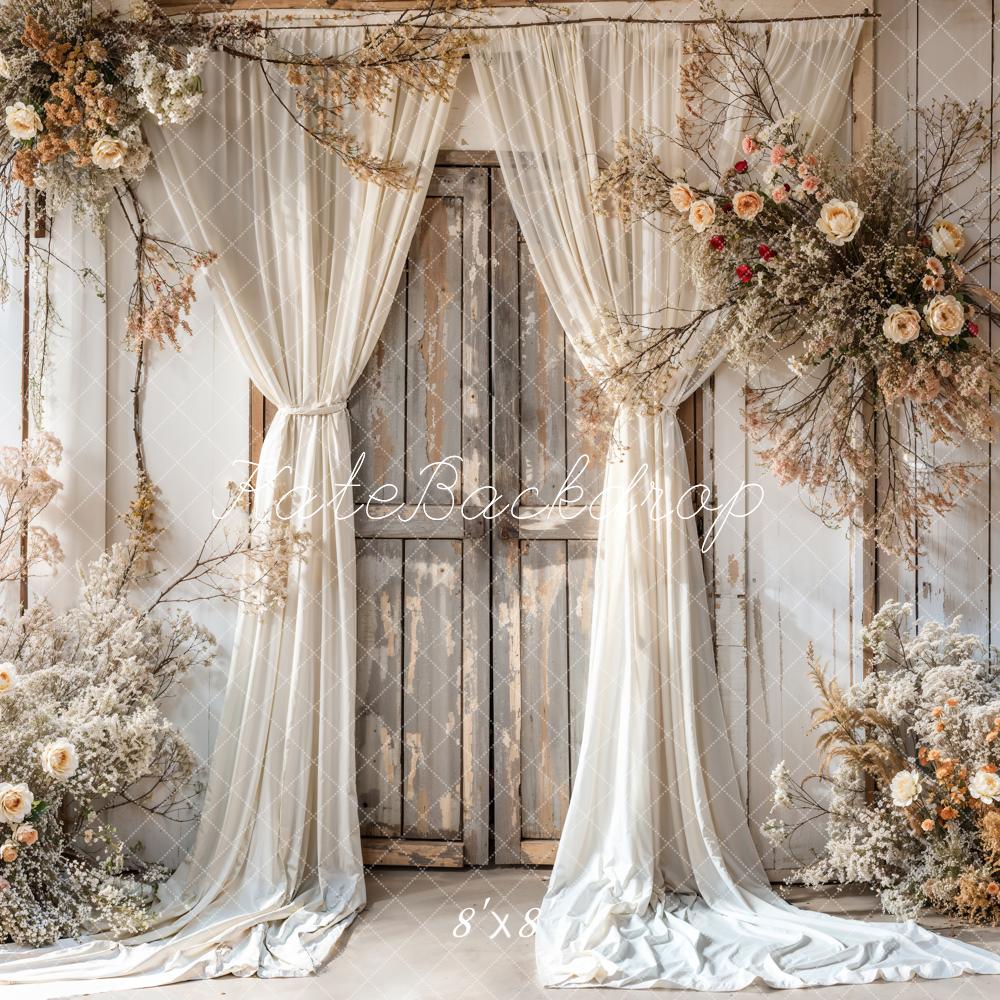 Kate Summer White Floral Curtain Brown Wooden Door Backdrop Designed by Emetselch - Image 2
