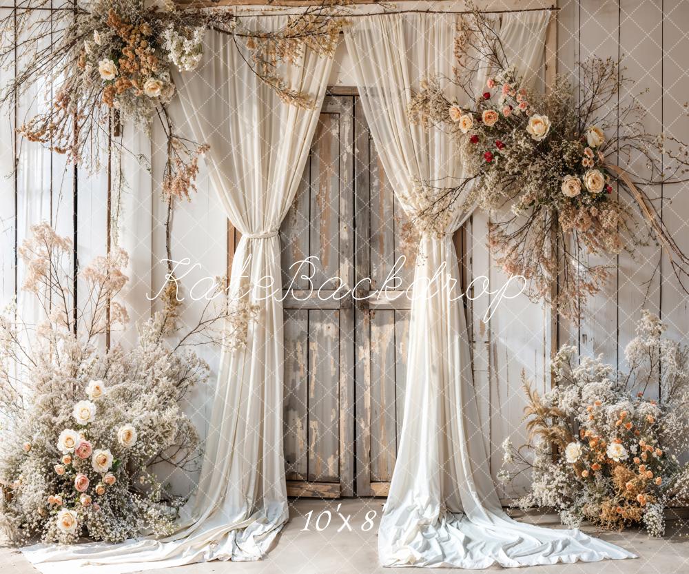 Kate Summer White Floral Curtain Brown Wooden Door Backdrop Designed by Emetselch - Image 5