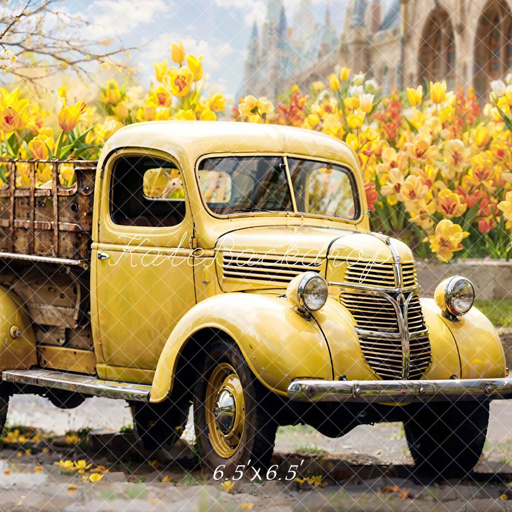 Kate Summer Yellow Flowers Truck Backdrop Designed by Emetselch - Image 2