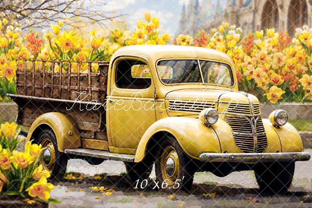 Kate Summer Yellow Flowers Truck Backdrop Designed by Emetselch - Image 4