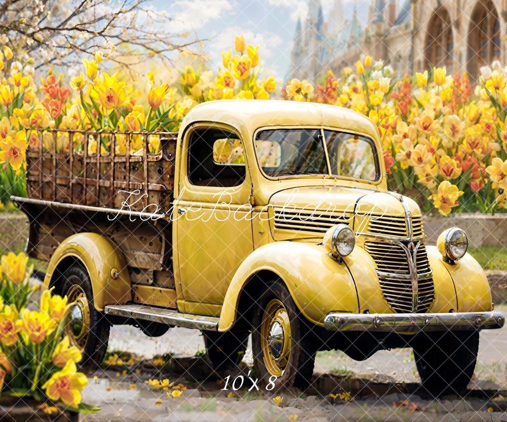 Kate Summer Yellow Flowers Truck Backdrop Designed by Emetselch - Image 5