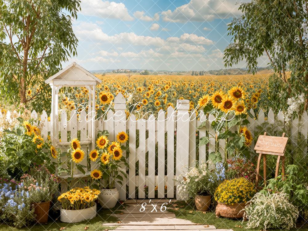Kate Sunflower Field White Picket Fence Backdrop Designed by Emetselch - Image 3
