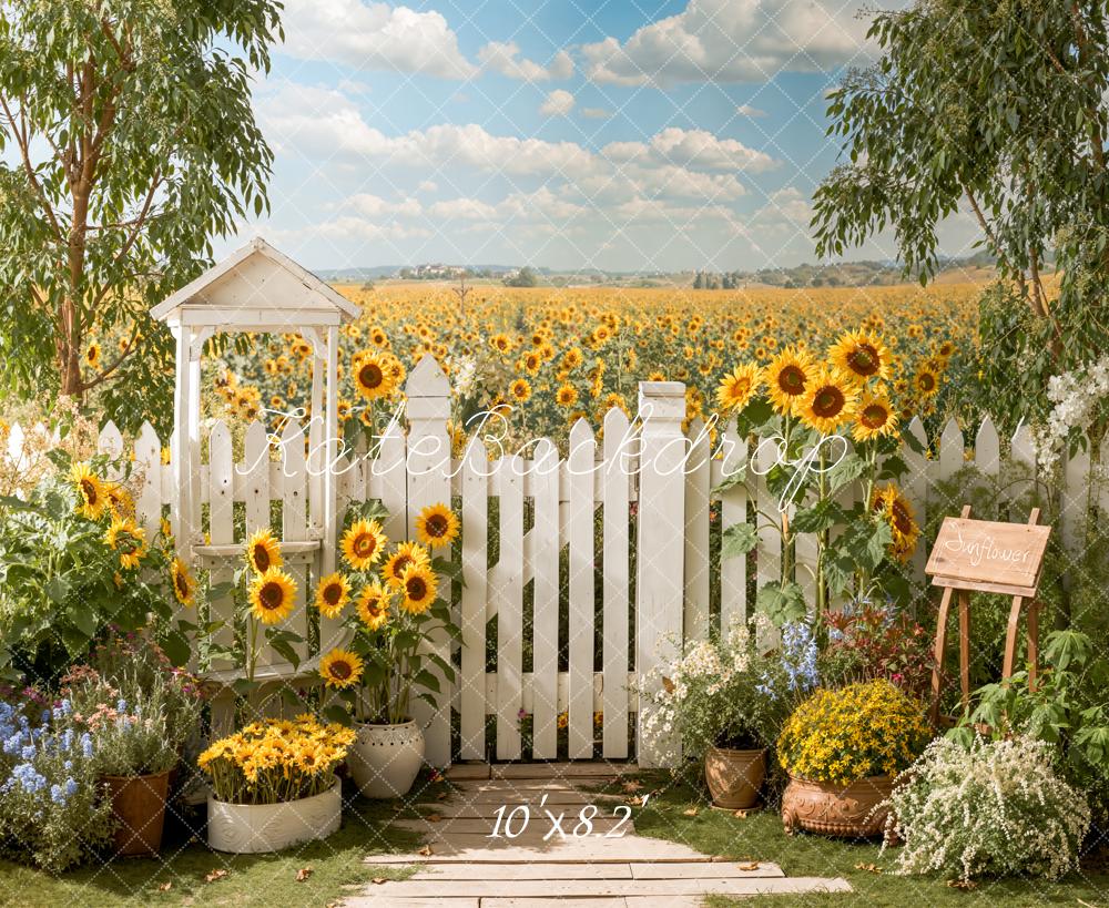 Kate Sunflower Field White Picket Fence Backdrop Designed by Emetselch - Image 6