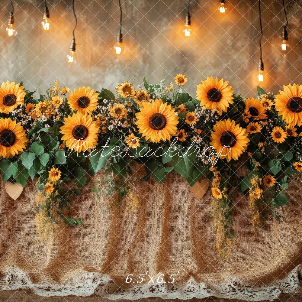 Kate Sunflower Garland Lights Rustic Backdrop Designed by Patty Robert - Image 2