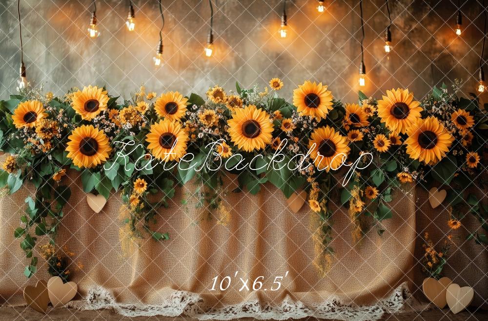 Kate Sunflower Garland Lights Rustic Backdrop Designed by Patty Robert - Image 4