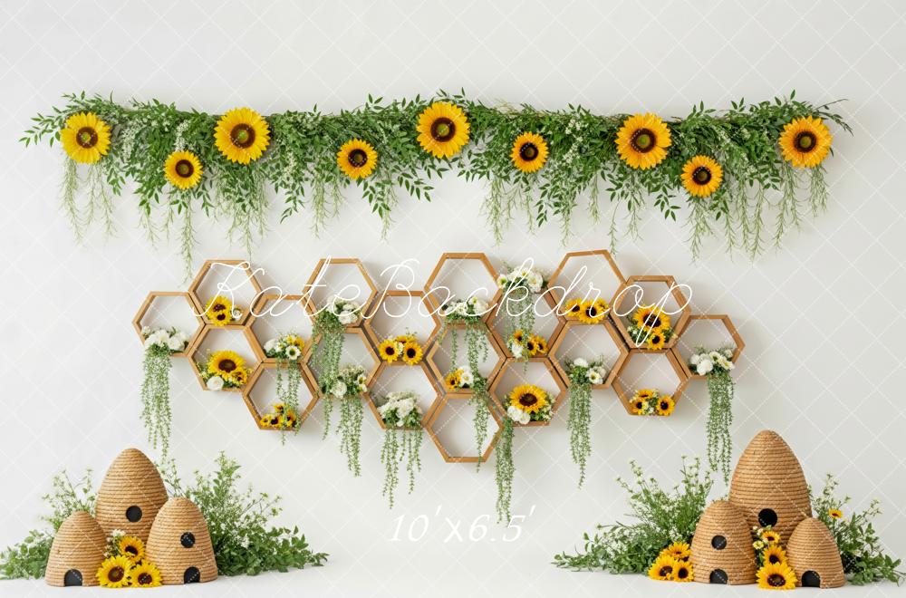 Kate Spring Sunflower Honeycomb Beehive Fleece Backdrop Designed by Patty Robert - Image 2