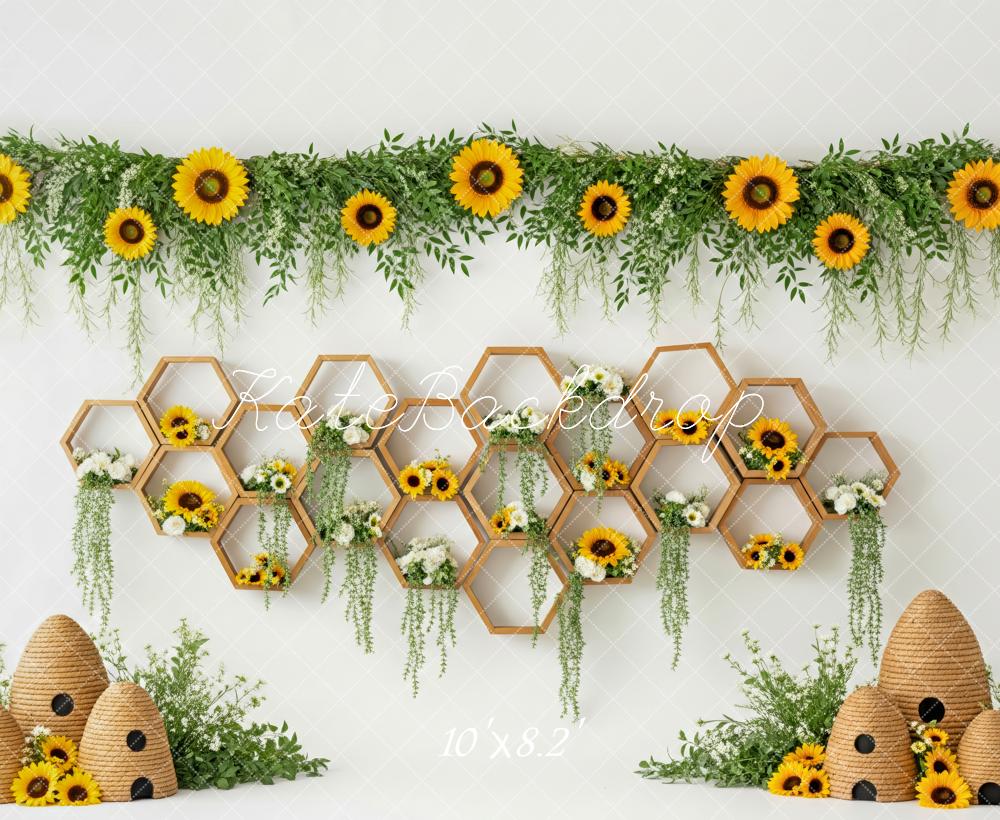 Kate Spring Sunflower Honeycomb Beehive Fleece Backdrop Designed by Patty Robert - Image 3