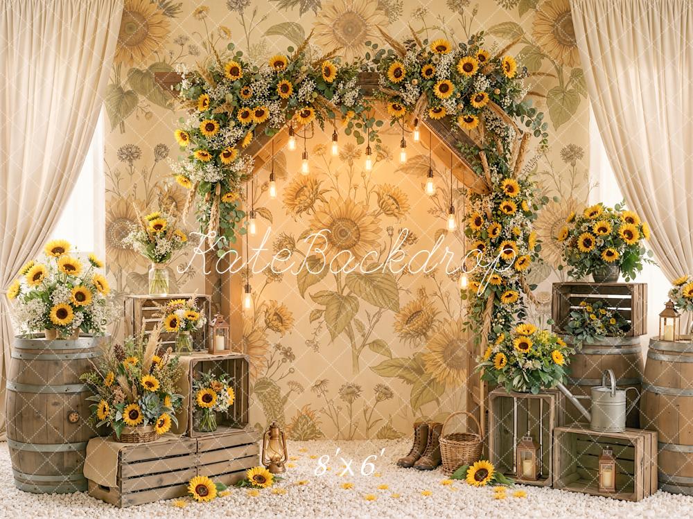Kate Sunflowers Arch Barrels Rustic Backdrop Designed by Emetselch - Image 3