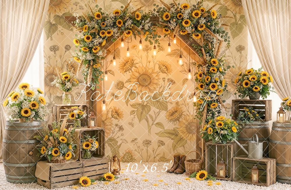 Kate Sunflowers Arch Barrels Rustic Backdrop Designed by Emetselch - Image 4