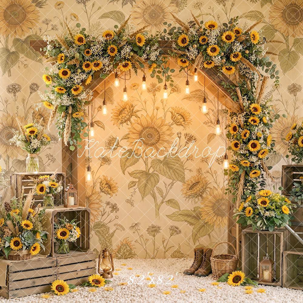 Kate Sunflowers Arch Barrels Rustic Backdrop Designed by Emetselch - Image 5