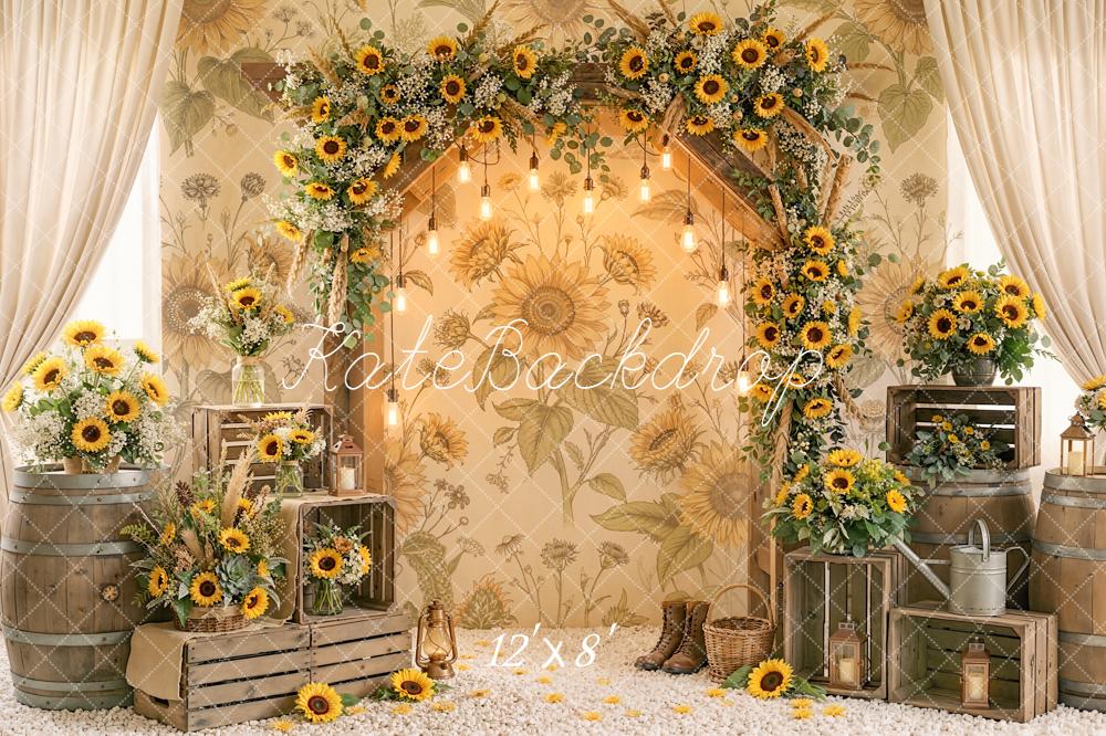 Kate Sunflowers Arch Barrels Rustic Backdrop Designed by Emetselch - Image 8
