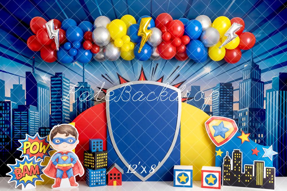 Kate Superhero City Skyline Shield Balloons Fleece Backdrop Designed by Patty Robert - Image 4