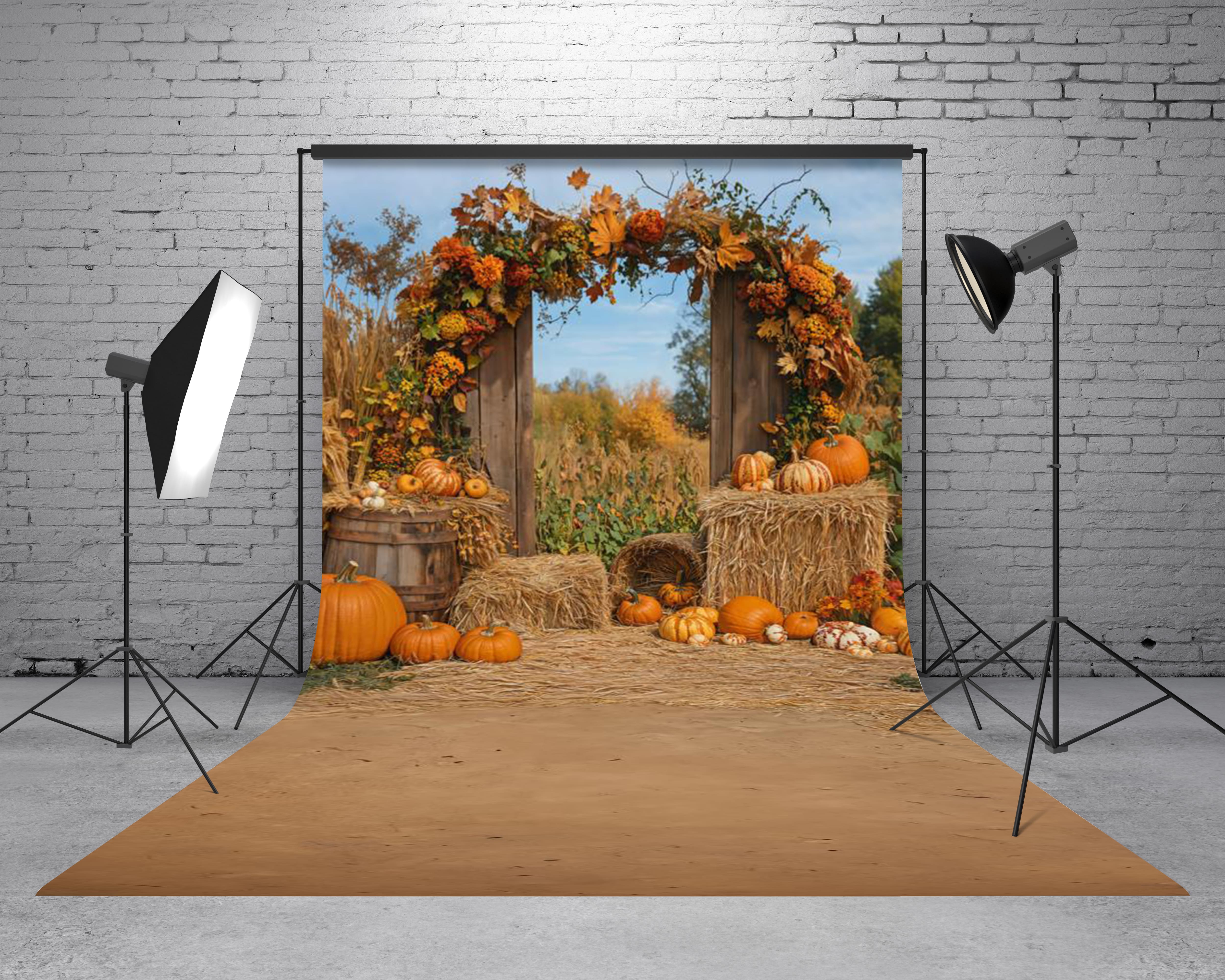 Kate Sweep Autumn Pumpkin Harvest Arch Hay Backdrop Designed by Emetselch - Image 2